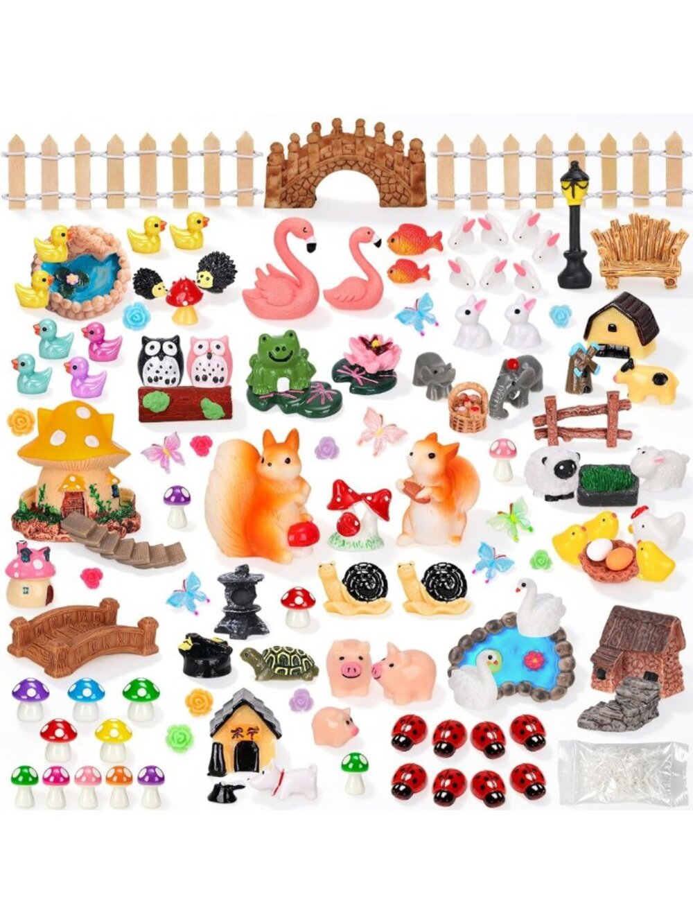 160 Pcs Miniature Fairy Garden Accessories - Resin Animals & Tiny House